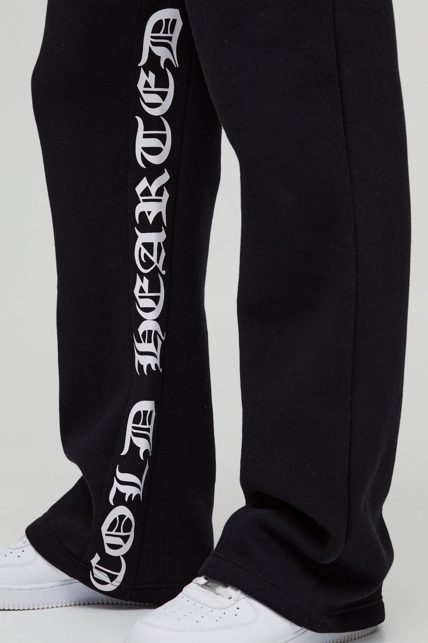 Relaxed Flare Gothic Gusset Print Sweatpants | boohooMAN USA Product Image