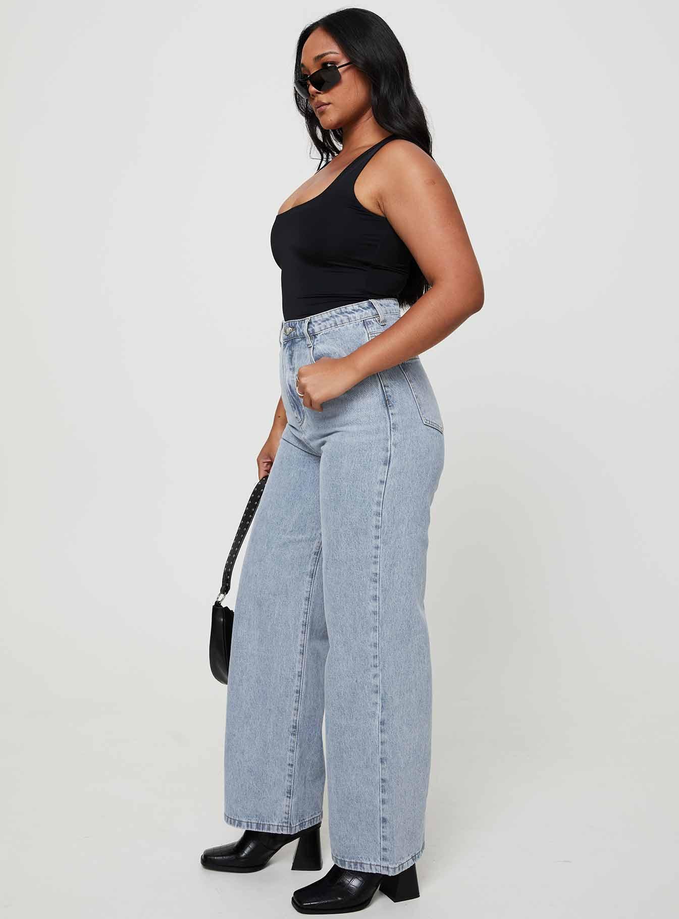 Nicolo High Rise Straight Leg Jeans Light Blue Wash Product Image