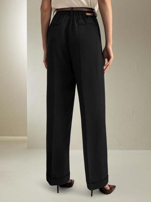 Timeless Pleated Wide-Leg Dense Silk Trousers Product Image