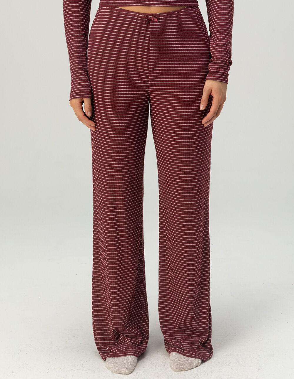 FULL TILT Rib Stripe Womens Pajama Pants - BURGUNDY COMBO Product Image