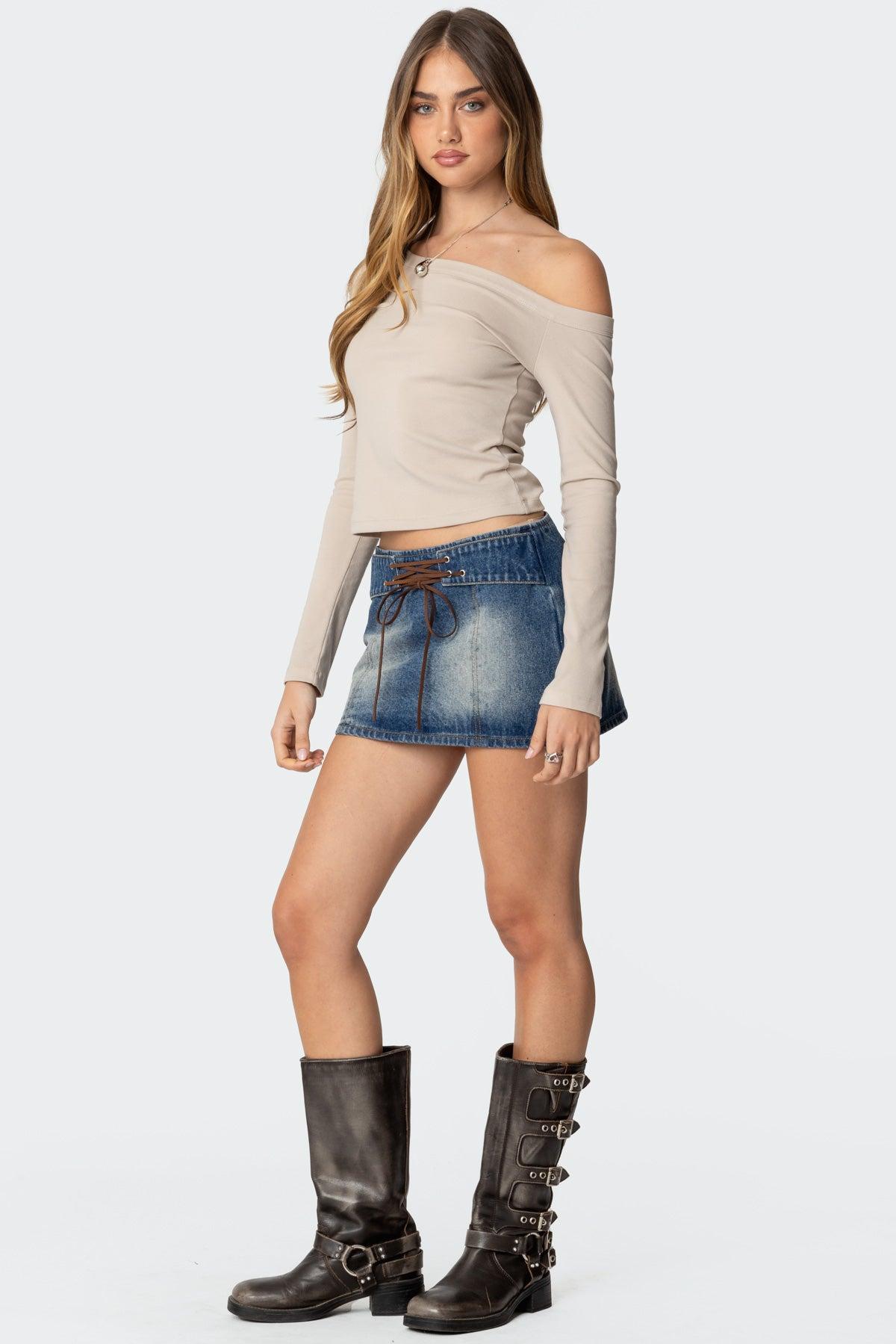 Tania Lace Up Denim Mini Skirt Product Image