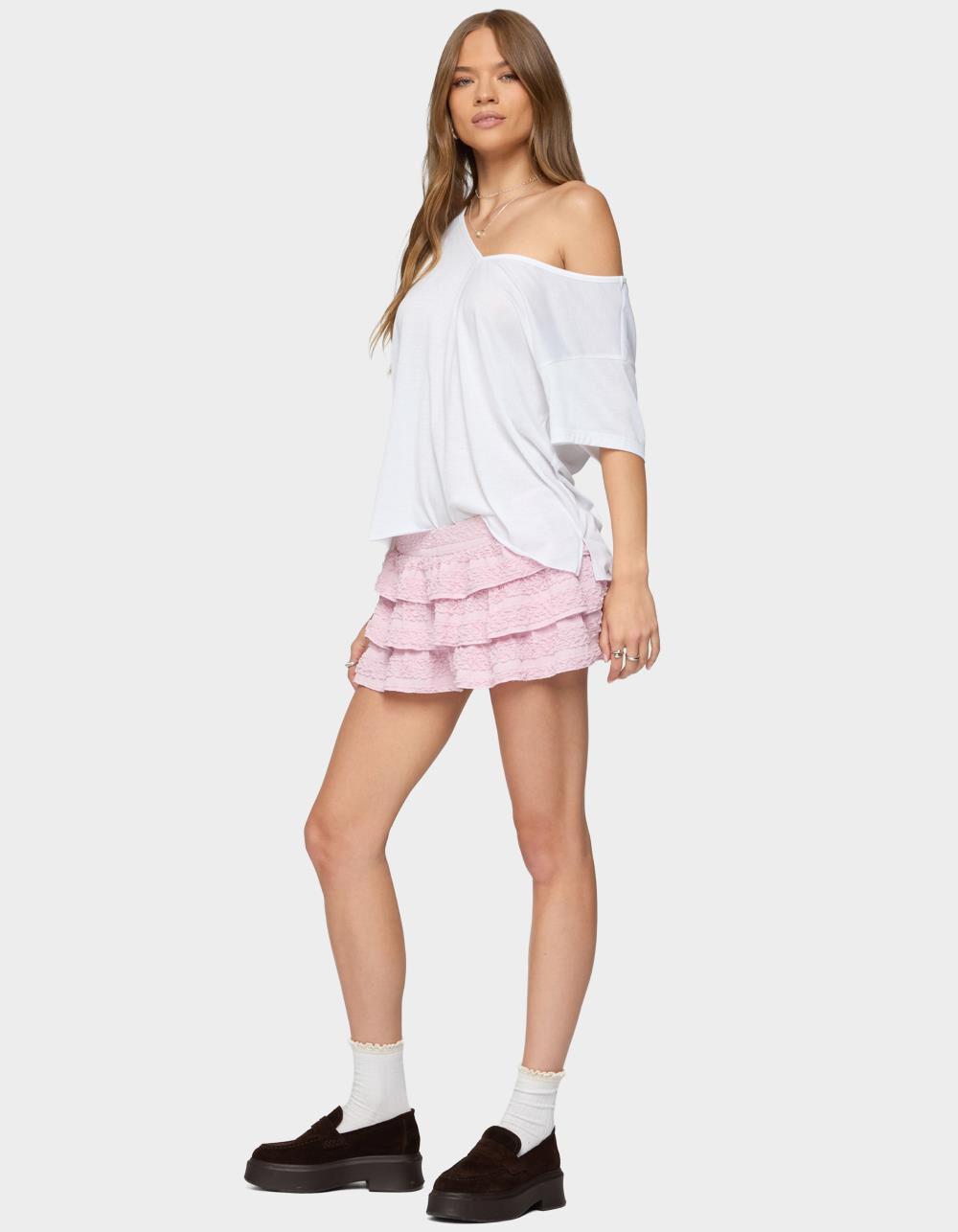 EDIKTED Margaux Textured Ruffle Mini Skort - PINK Product Image