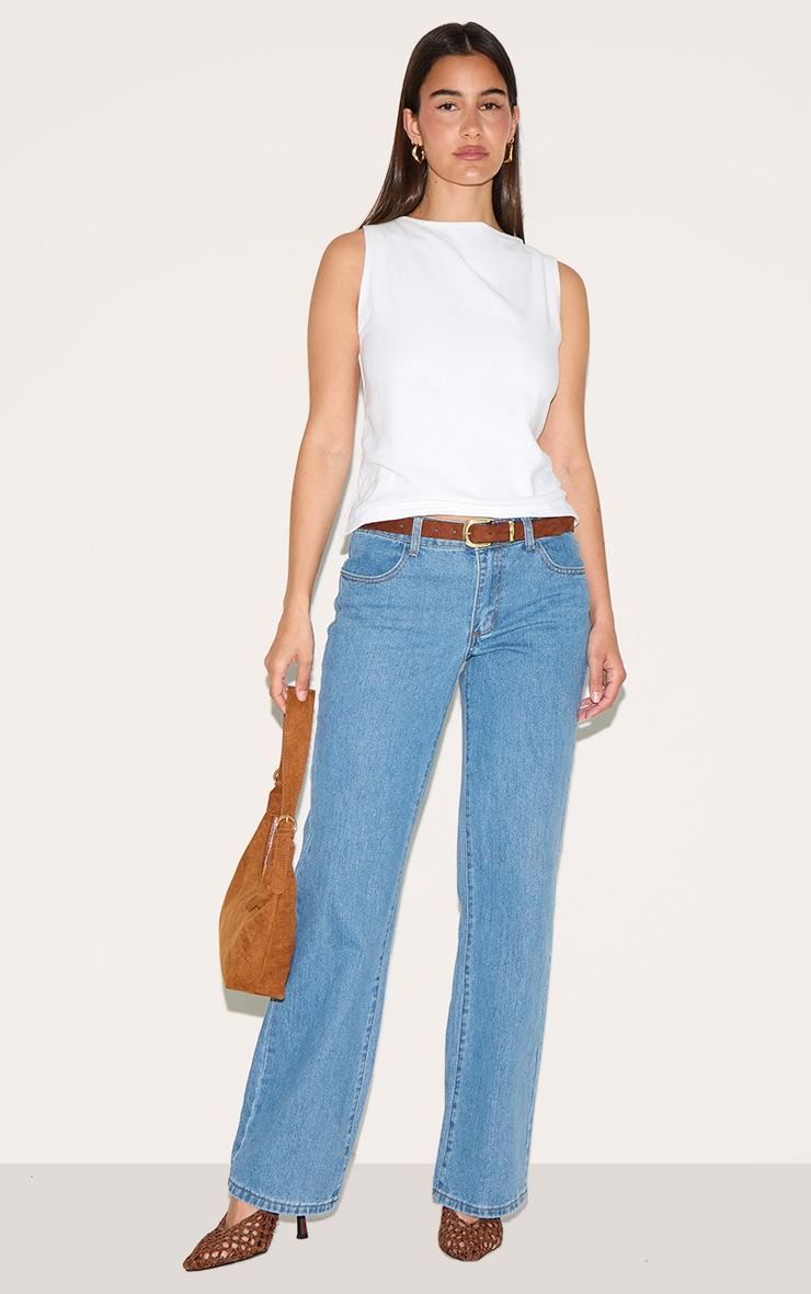 White Linen Look Boatneck Sleeveless Top Product Image