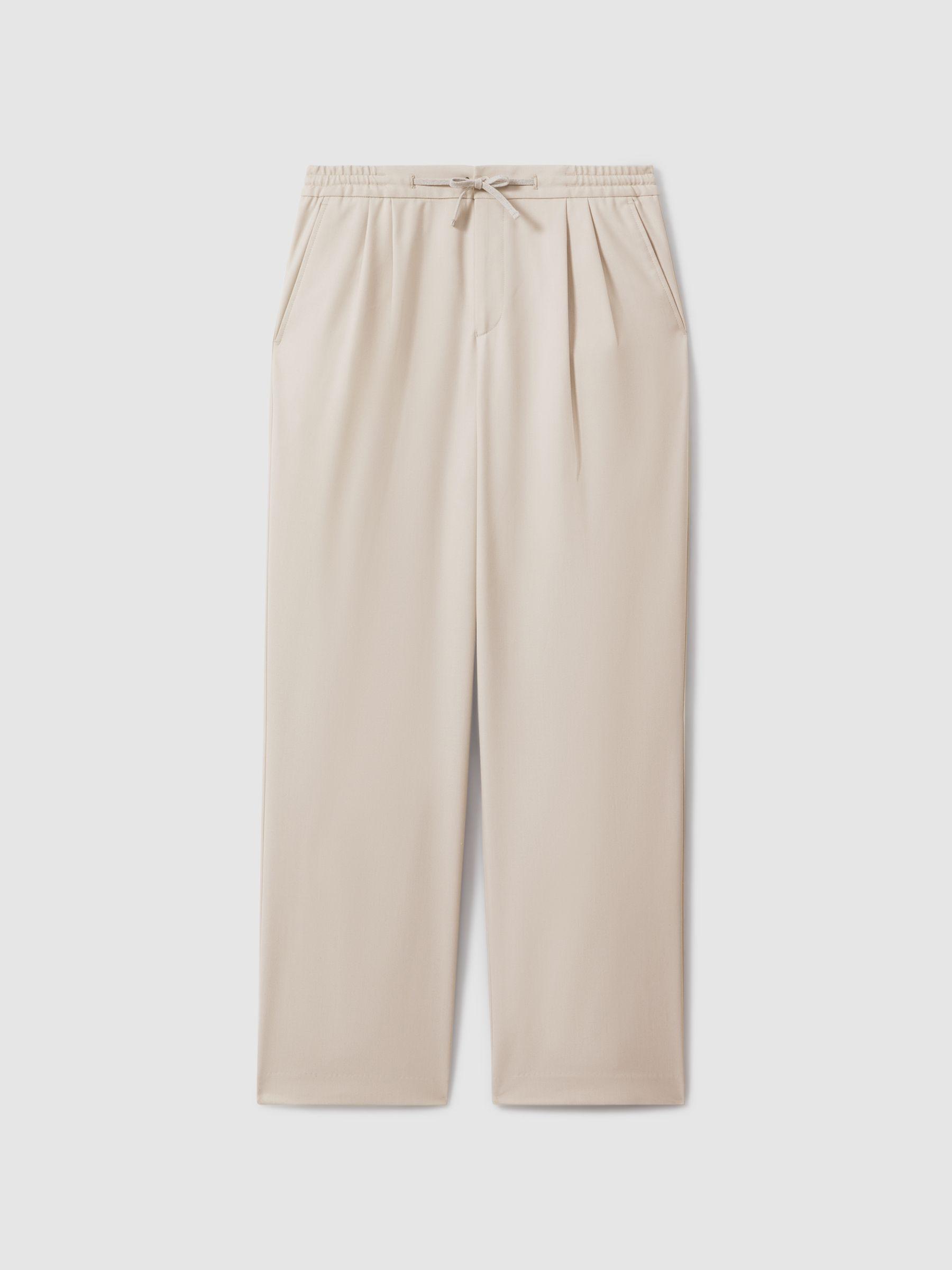 Relaxed Twill Drawstring Trousers in Stone Product Image