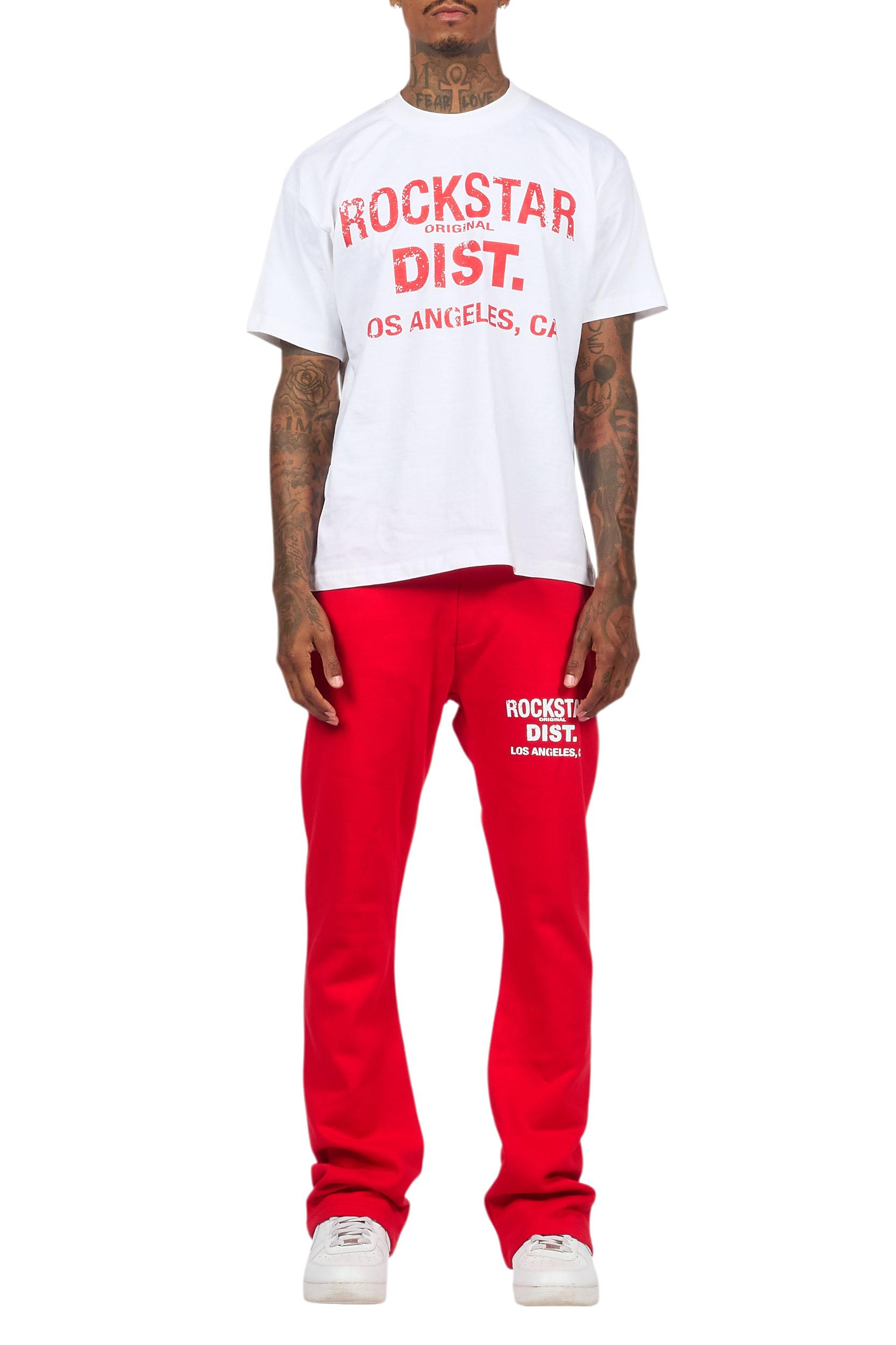 Lake White/Red Oversized T-Shirt/Stacked Track Pant Set Male Product Image