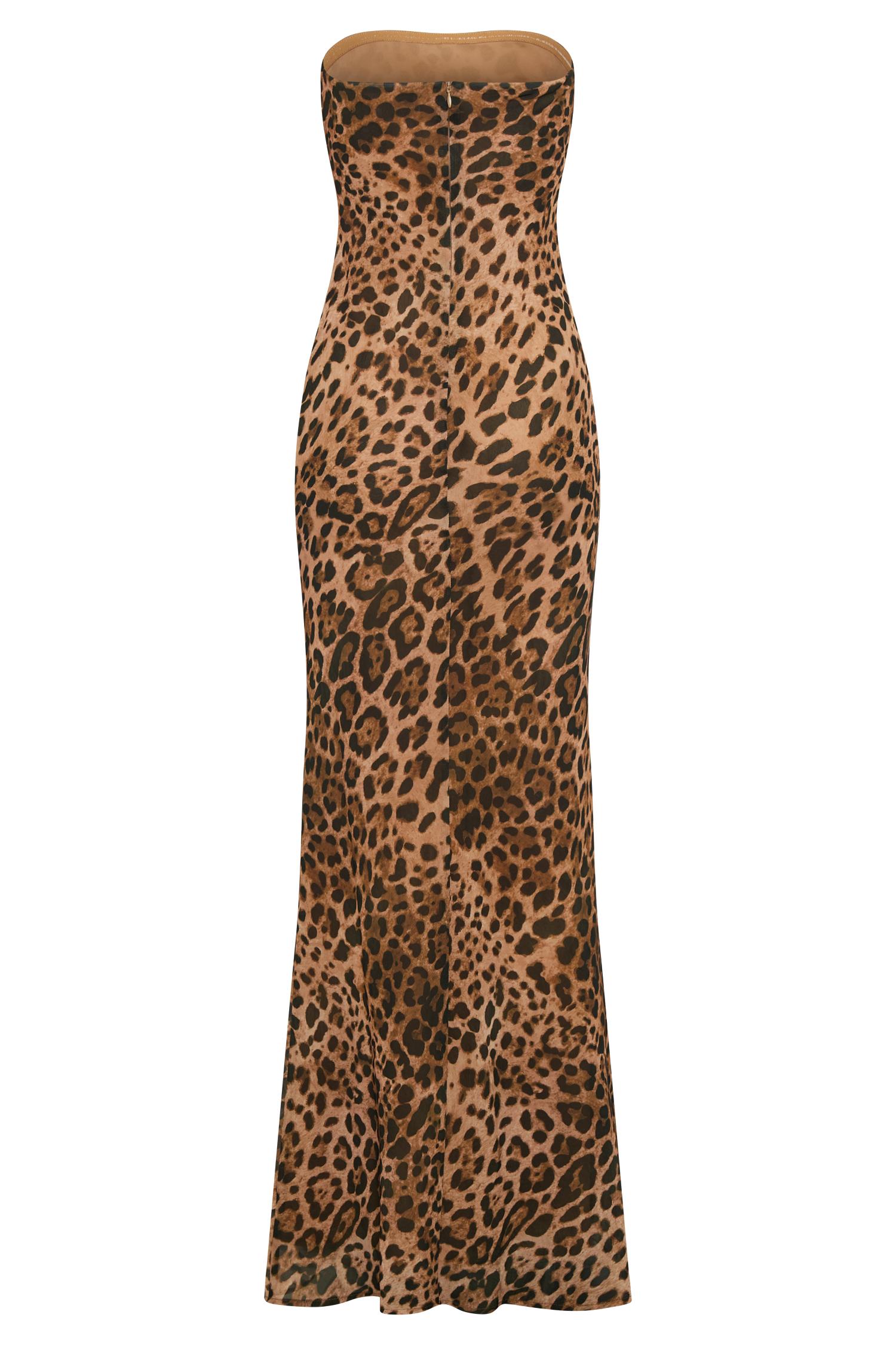 Breanna Strapless Chiffon Maxi Dress - Leopard Print Product Image