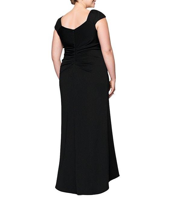 Xscape Plus Size Asymmetrical Neck Short Sleeve Sheath Gown Product Image