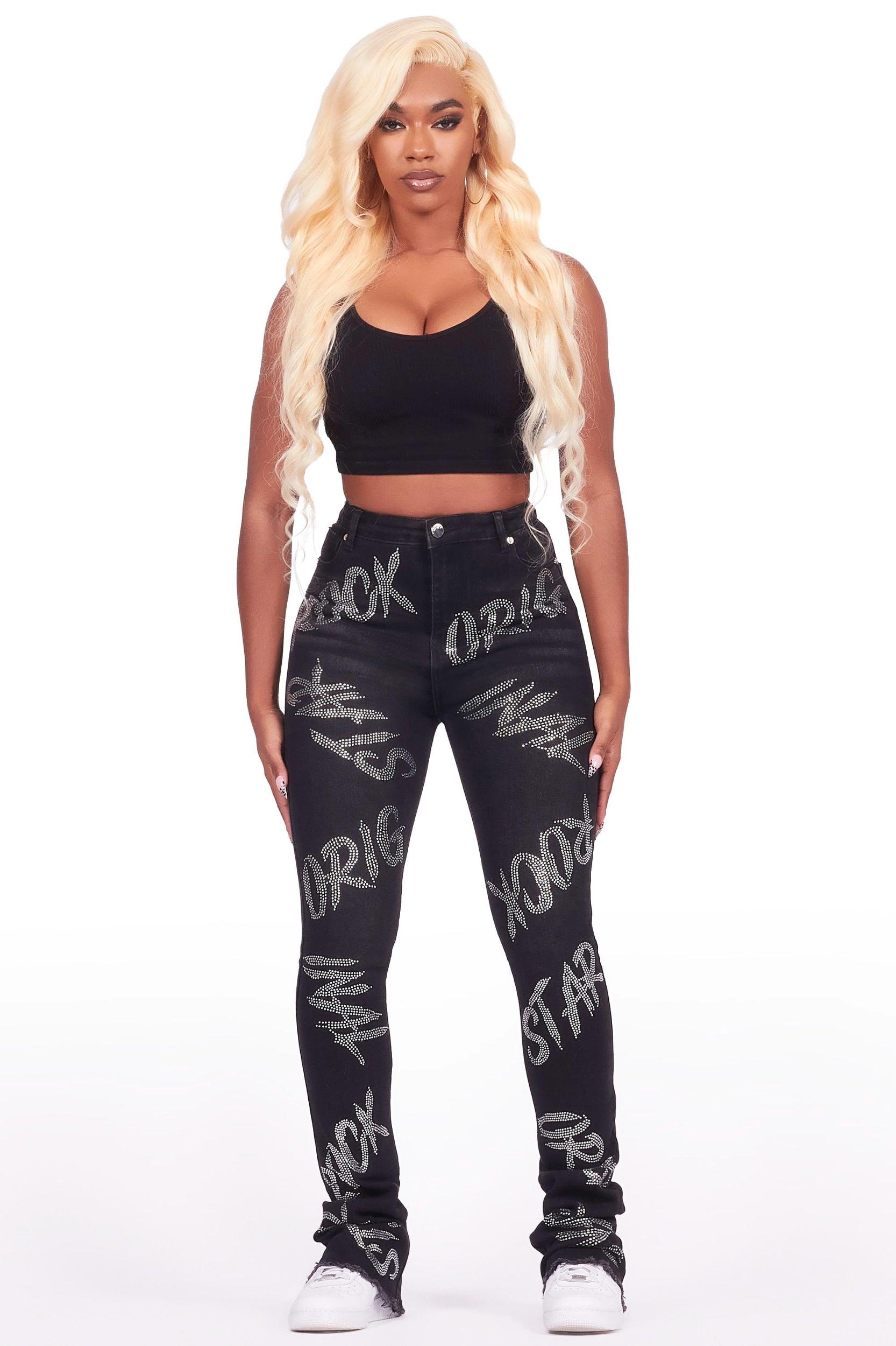 Chequea Black Stacked Flare Jean Female Product Image