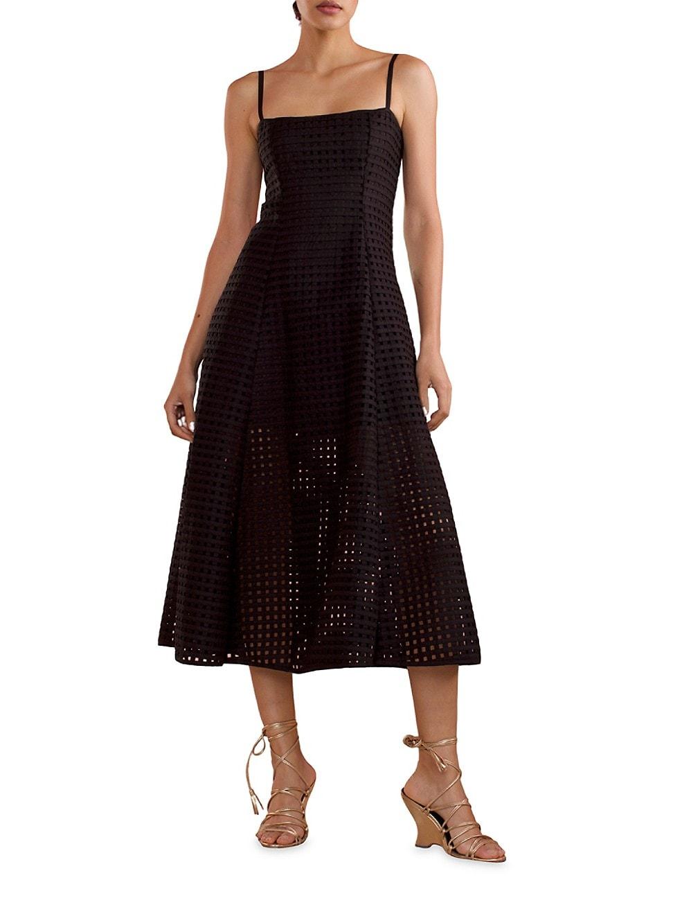Womens Lattice Linen Midi-Dress Size 0 Product Image