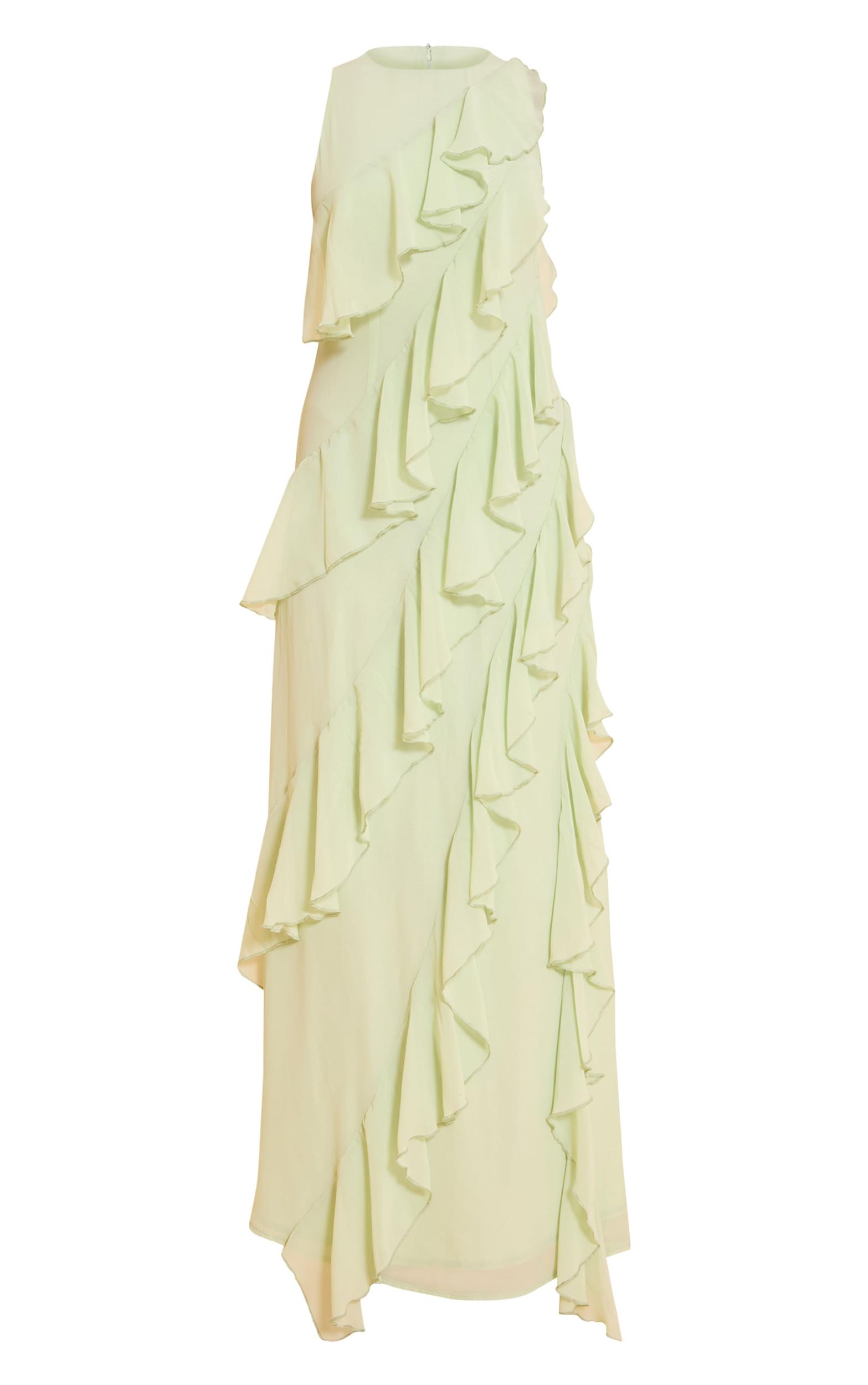 Sage Boat Neck Frill Detail Sleeveless Maxi Dress Product Image