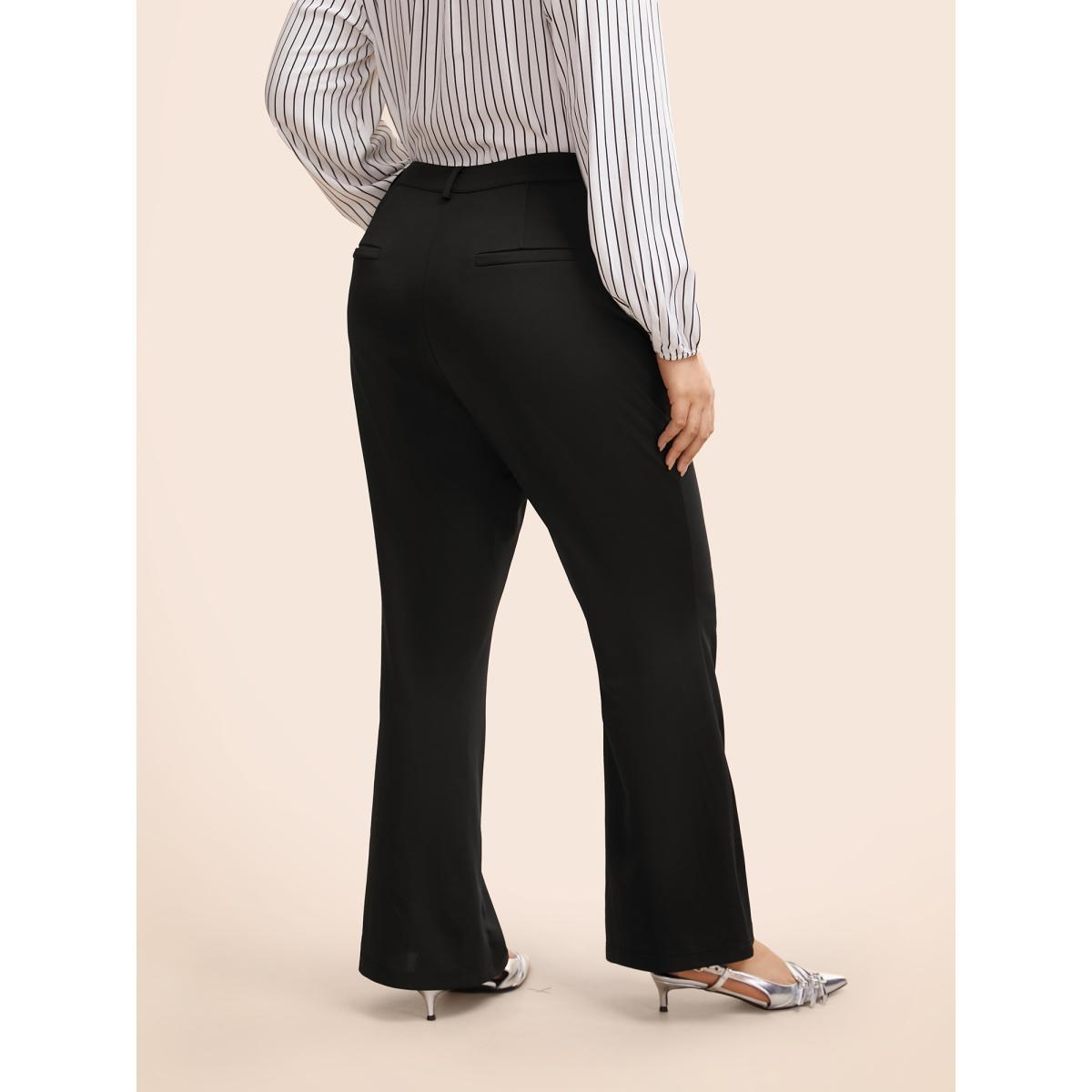 Plus Size Medium Stretch Buckle Detail Bootcut Pants Women Black At the Office Bootcut Mid Rise Office Pants BloomChic 12/L Product Image