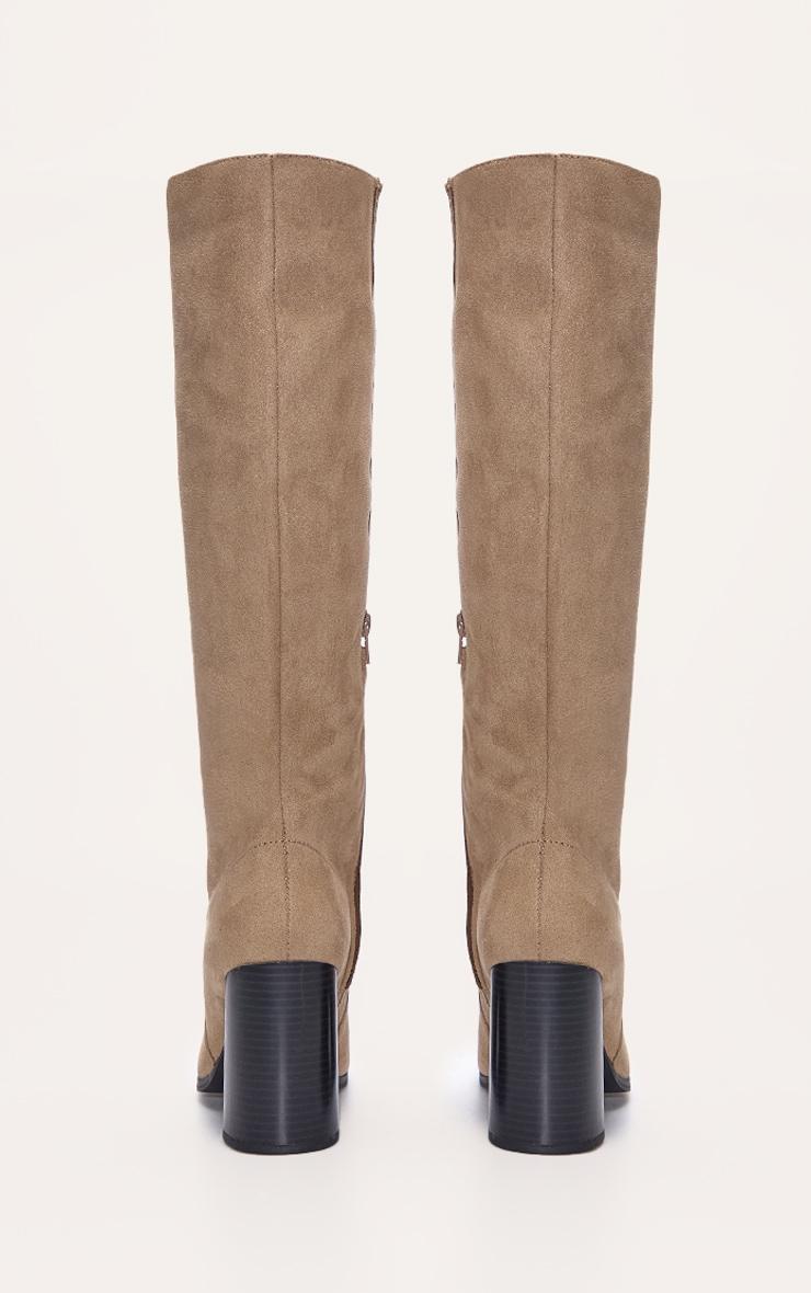 Stone Faux Suede Round Toe High Block Heel Knee High Boots Product Image
