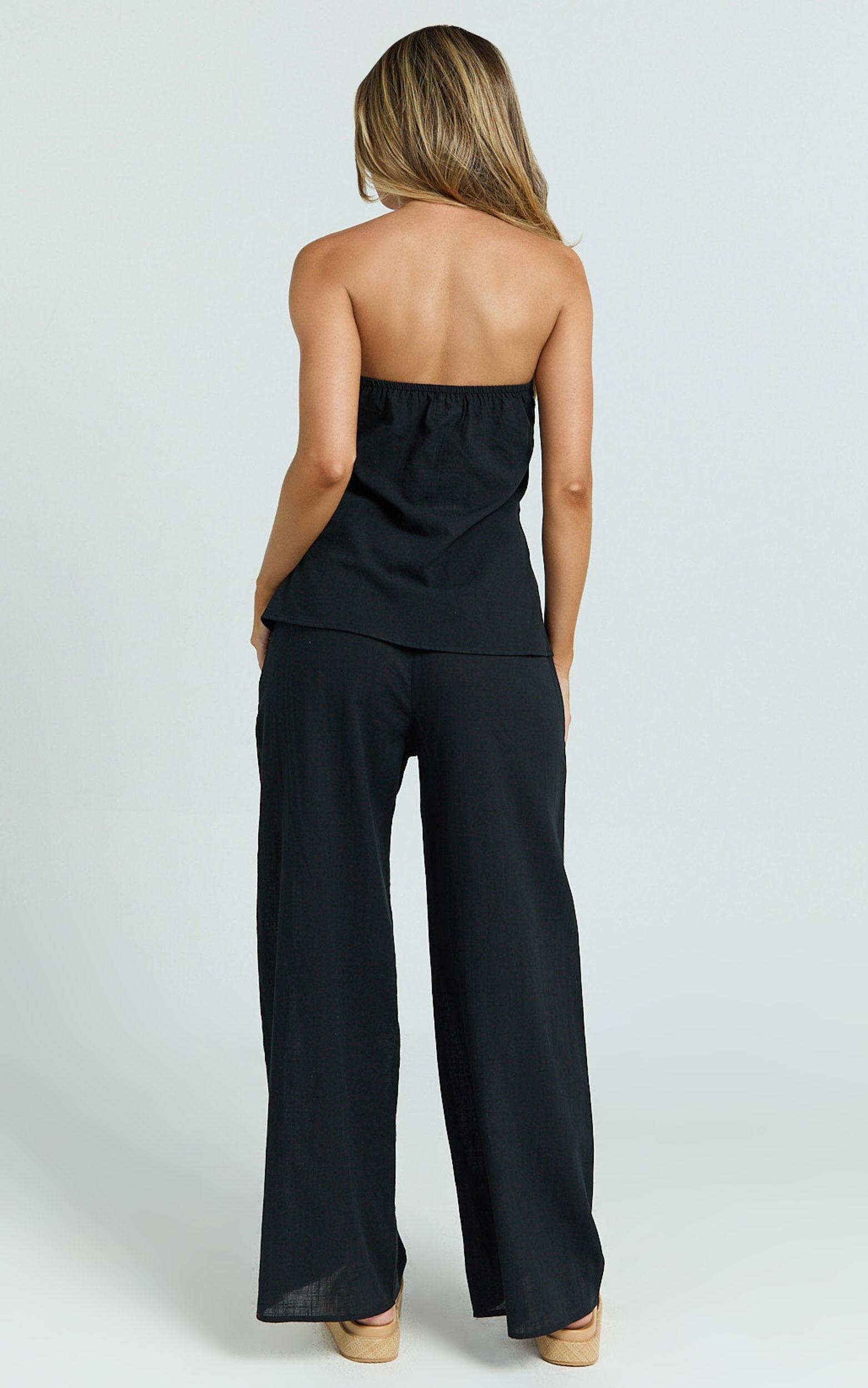 Carli Two Piece Top and Pants Set - Cotton Tube Pant Set in Black Product Image