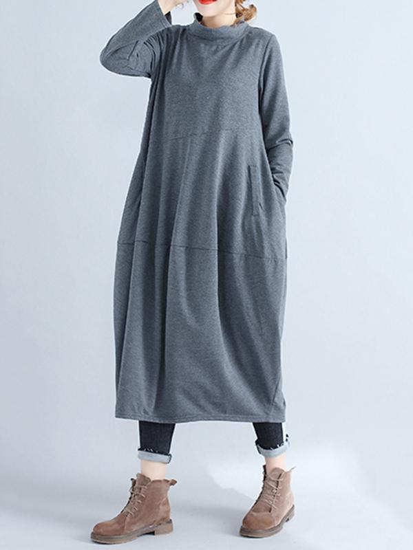 Casual Loose Plus Size Solid Color Hooded Midi Dresses Product Image