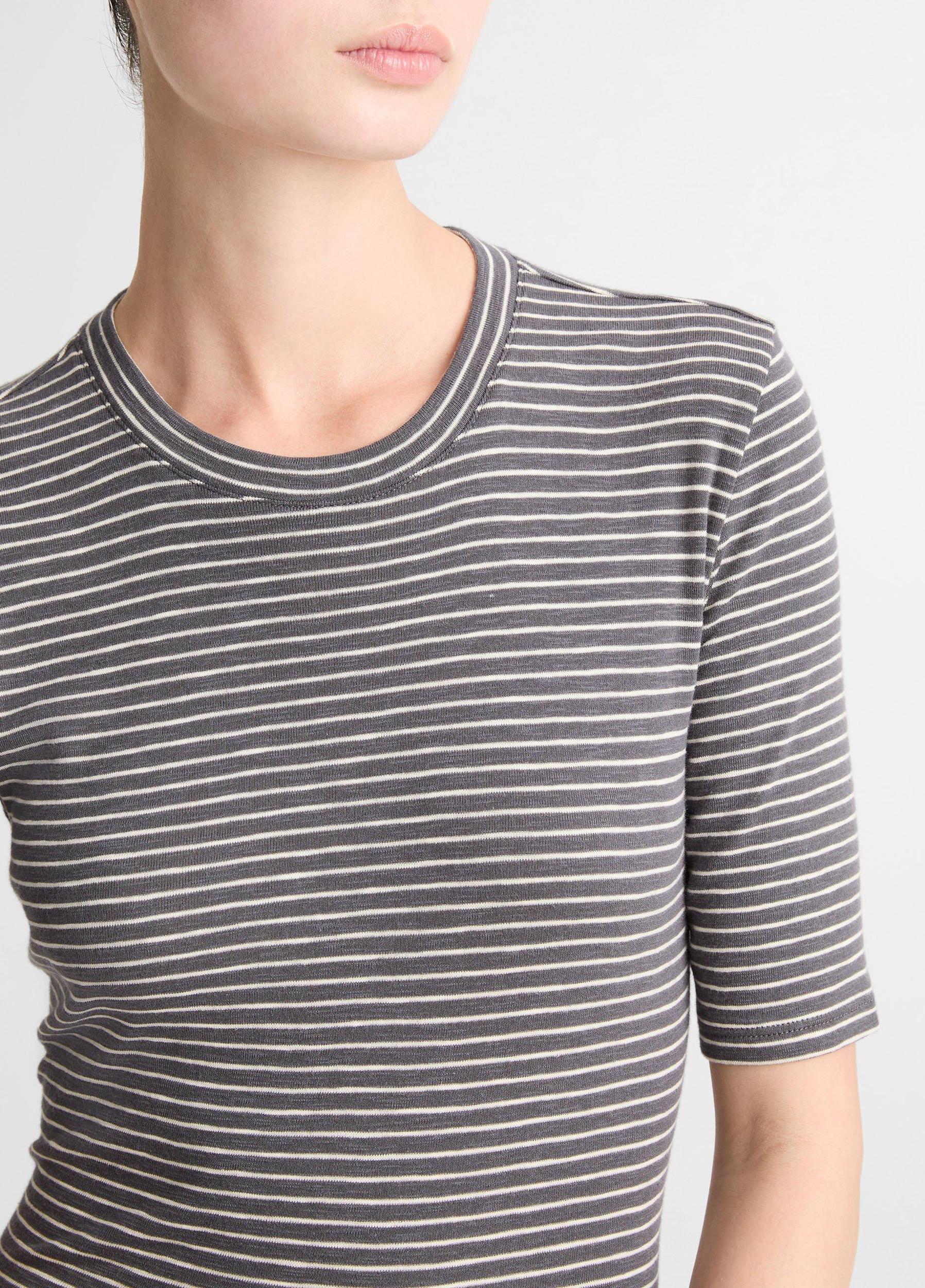 Striped Cotton-Blend Elbow-Sleeve T-Shirt Product Image