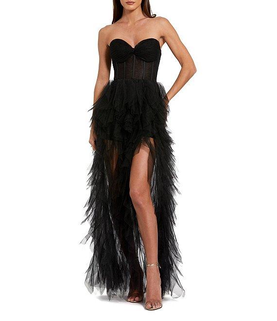 Mac Duggal Strapless Bustier Spiral Ruffle Tulle Gown Product Image