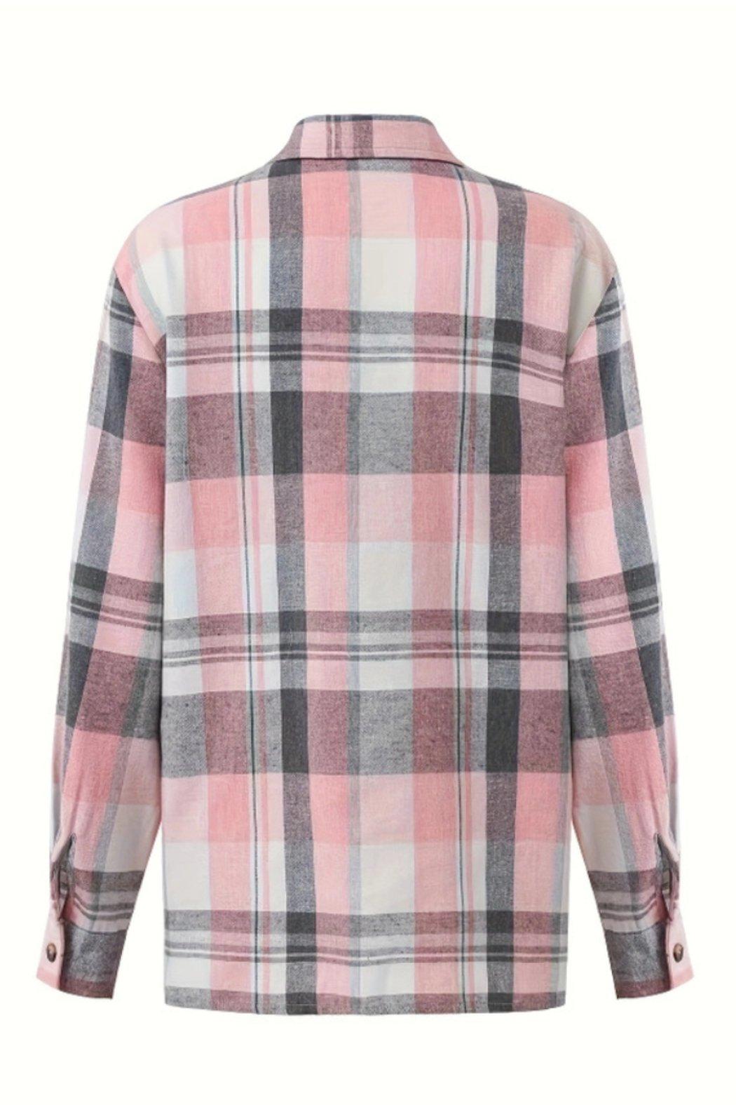 Autumn Pink Plaid Shirt Jacket Product Image
