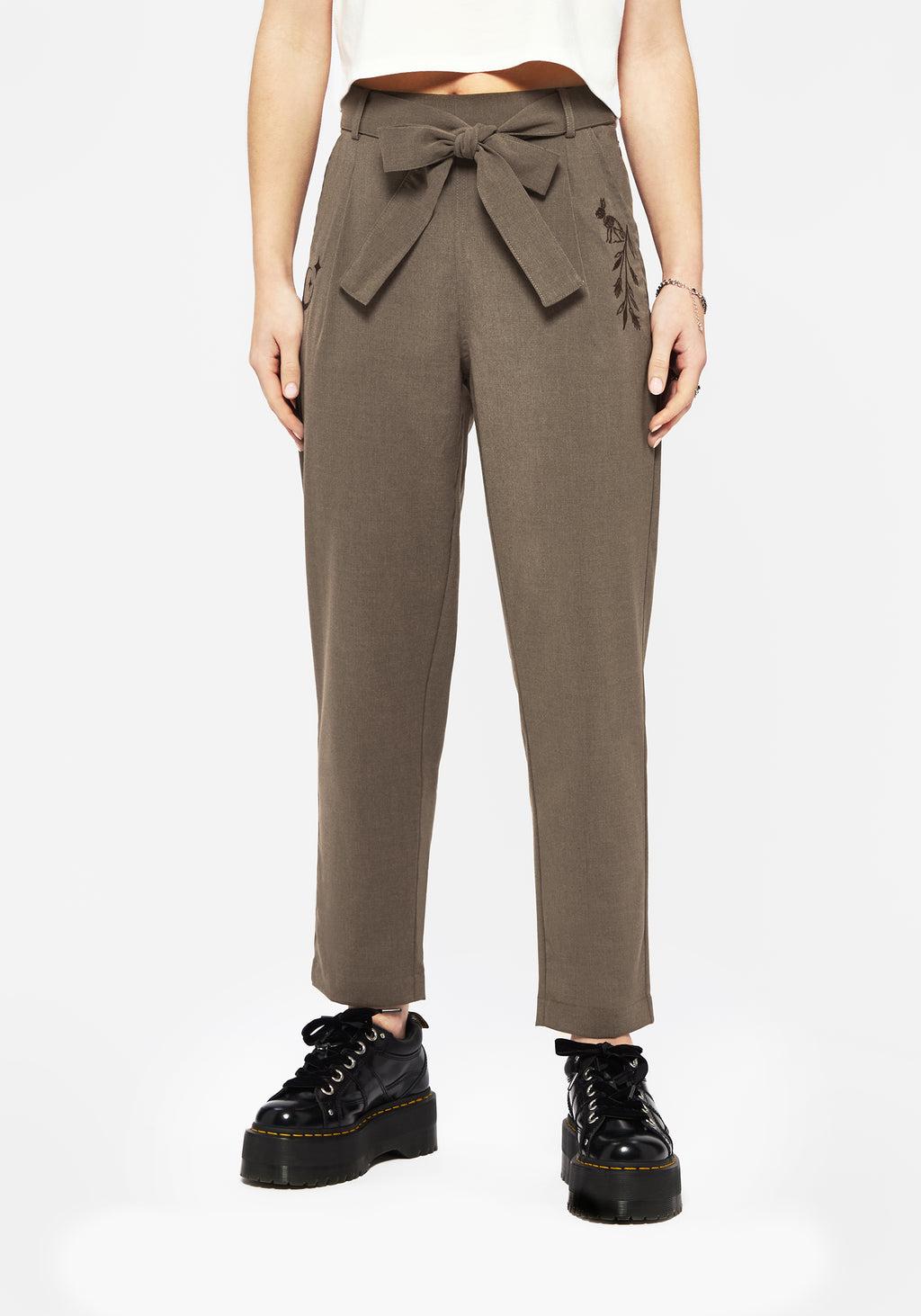 Hester Embroidered Tapered Trousers - Brown Product Image