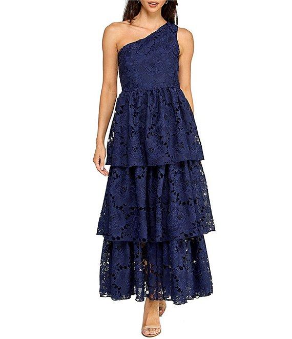 Layered With Love Florence Lace One Shoulder Neck Sleeveless Ruffle Tiered Maxi Dress Product Image