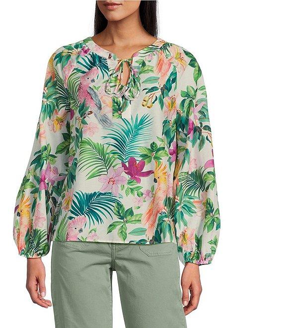 Tommy Bahama Tropical Bliss Silk Voile Crew Neck Long Sleeves Peasant Top Product Image