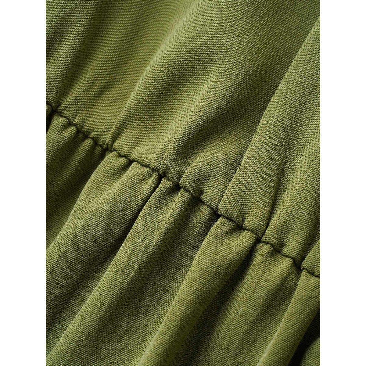 Plus Size Moss Solid Half Zip Belted Tab Sleeve Jumpsuit Women At the Office Half Sleeve Flat collar with V-notch Office Loose Jumpsuits BloomChic 22-24/3X Product Image