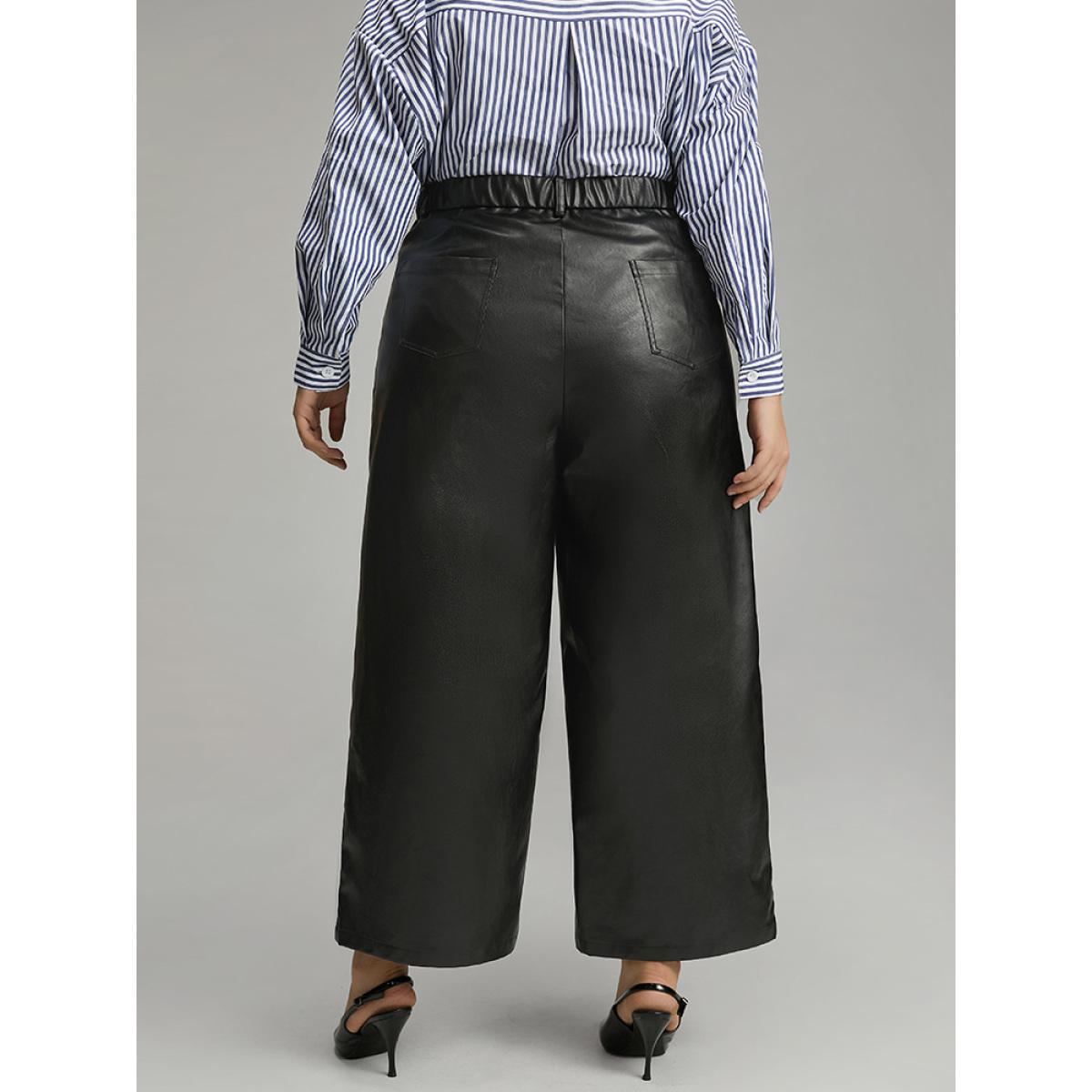 Plus Size PU Wide Leg Pocket Pants Women Black Elegant Wide Leg High Rise Dailywear Pants BloomChic 12/L Product Image