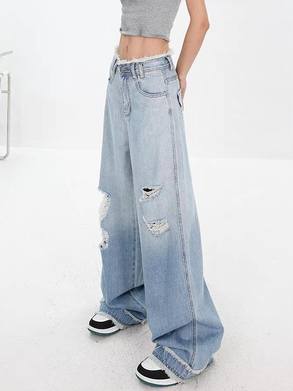 Gradient Washed Ripped Boyfriend Jeans Product Image