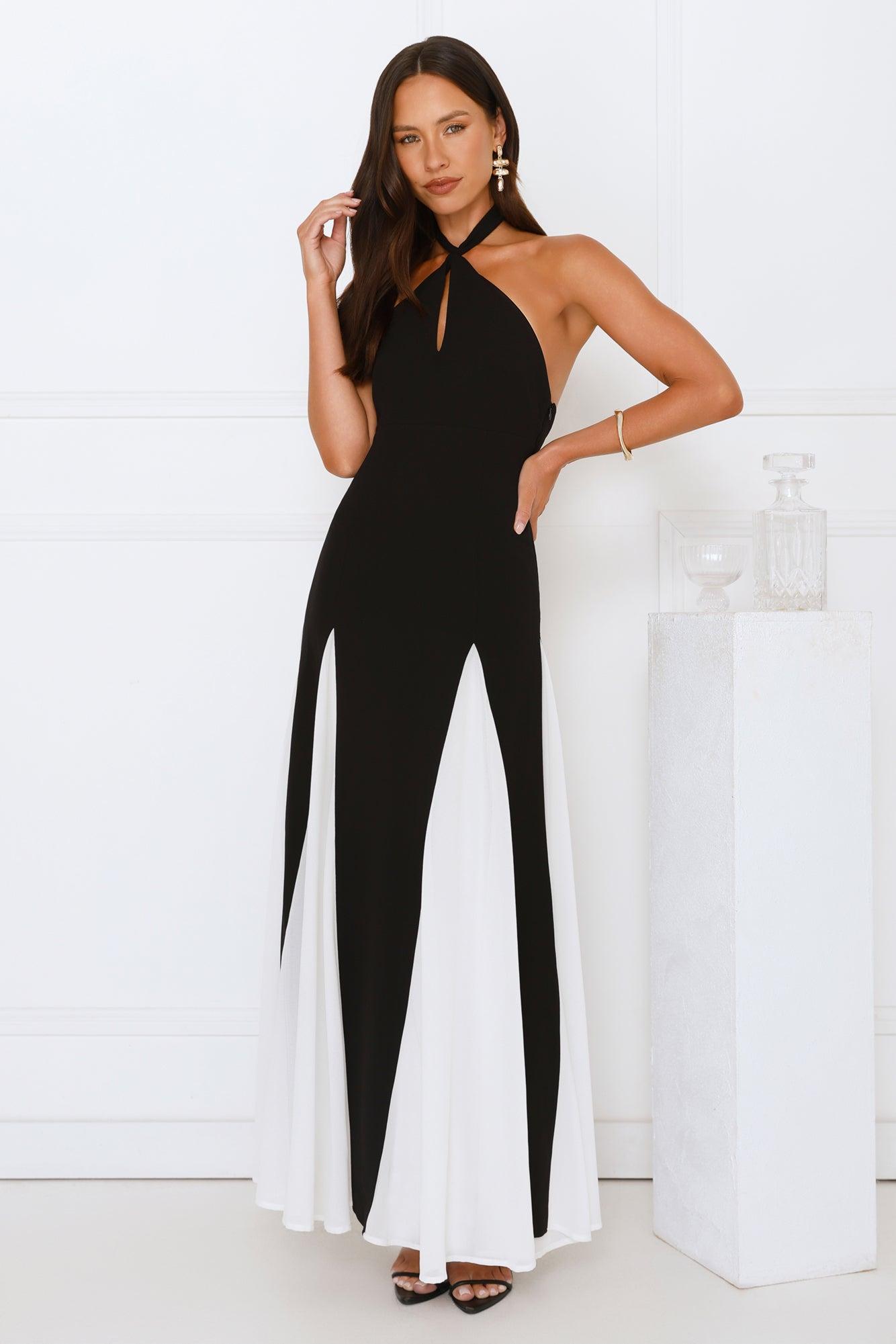 Starry Soirée Halter Maxi Dress Black Product Image