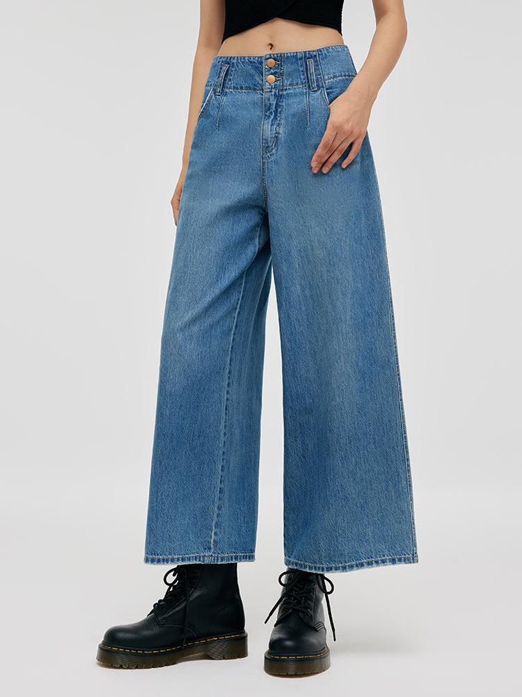 Wide-Leg Loose Women Capri Jeans Product Image