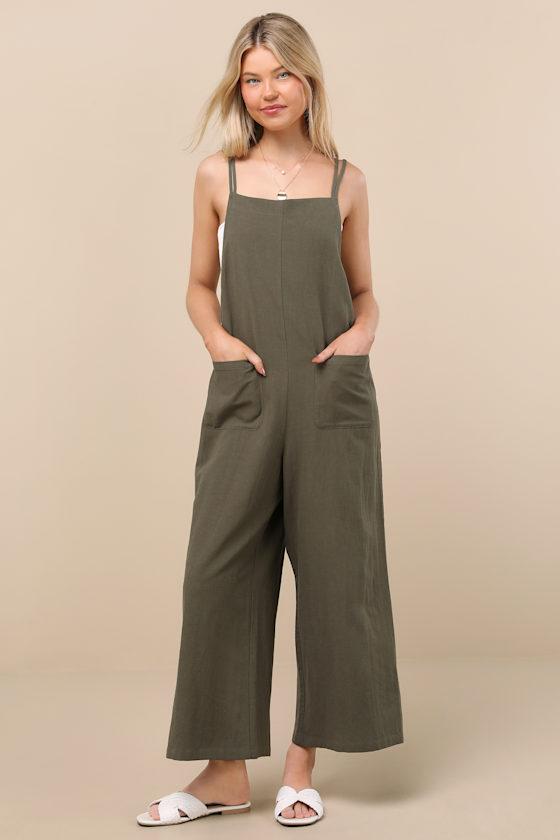 Claudie Sage Linen Sleeveless Cropped Jumpsuit Product Image