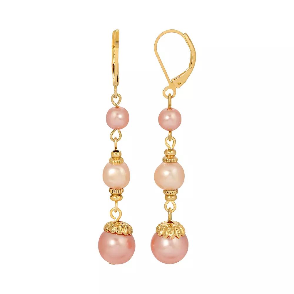1928 Gold Tone Pink Drop Simulated Pearl Earrings, Women's Product Image