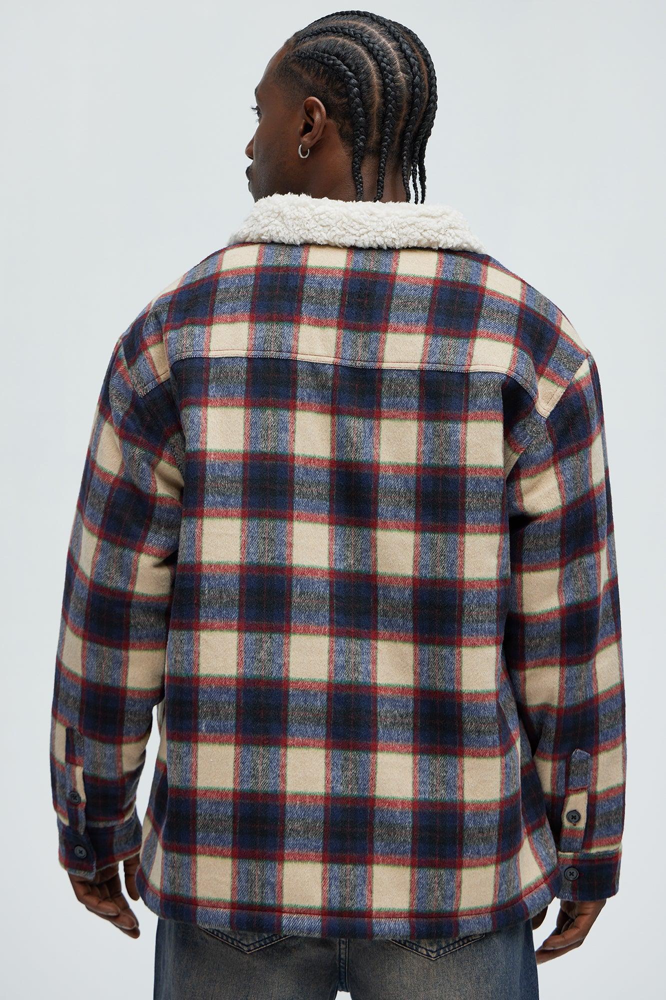 Sherpa Flannel Shacket - Red/combo Product Image