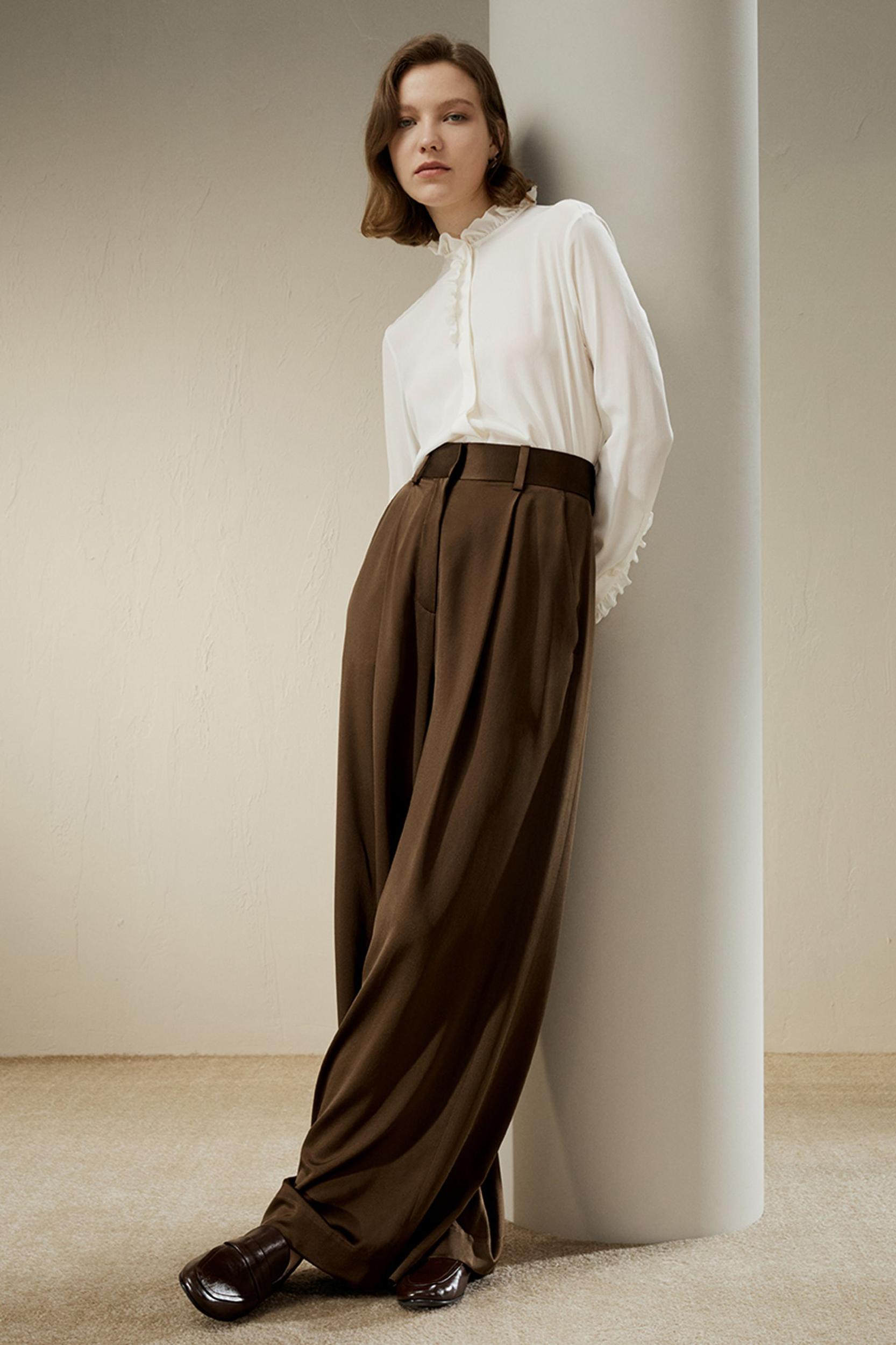 High-Waisted Wide Leg Dense Silk Pants Product Image