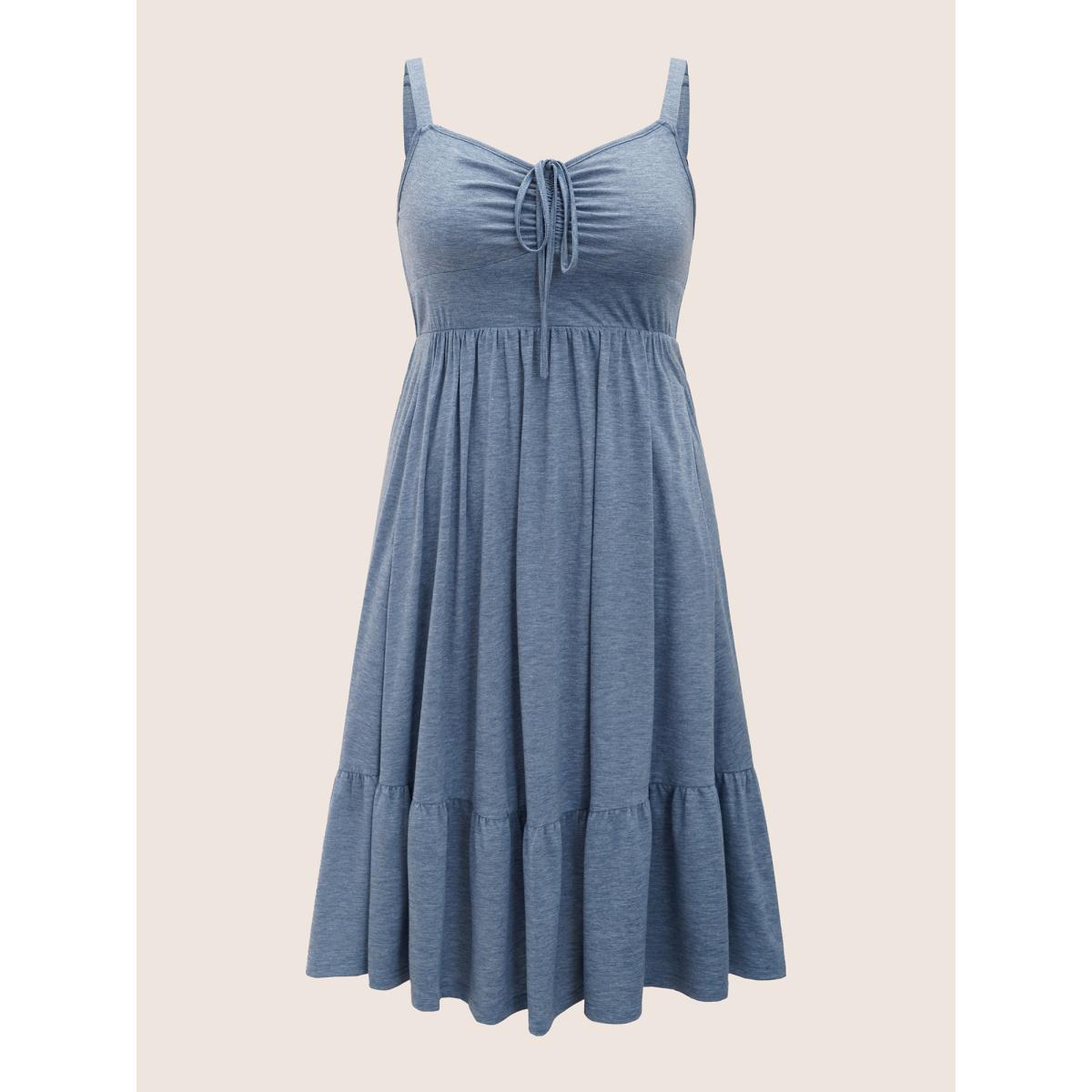 Plus Size Solid Ruffle Layered Hem Drawstring Cami Dress Stone Women Casual Non V-neck Sleeveless Curvy Midi Dress BloomChic 18-20/2X Product Image
