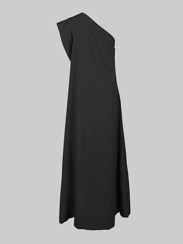 Loose Asymmetric Solid Color Split-Joint One-Shoulder Maxi Dresses Product Image