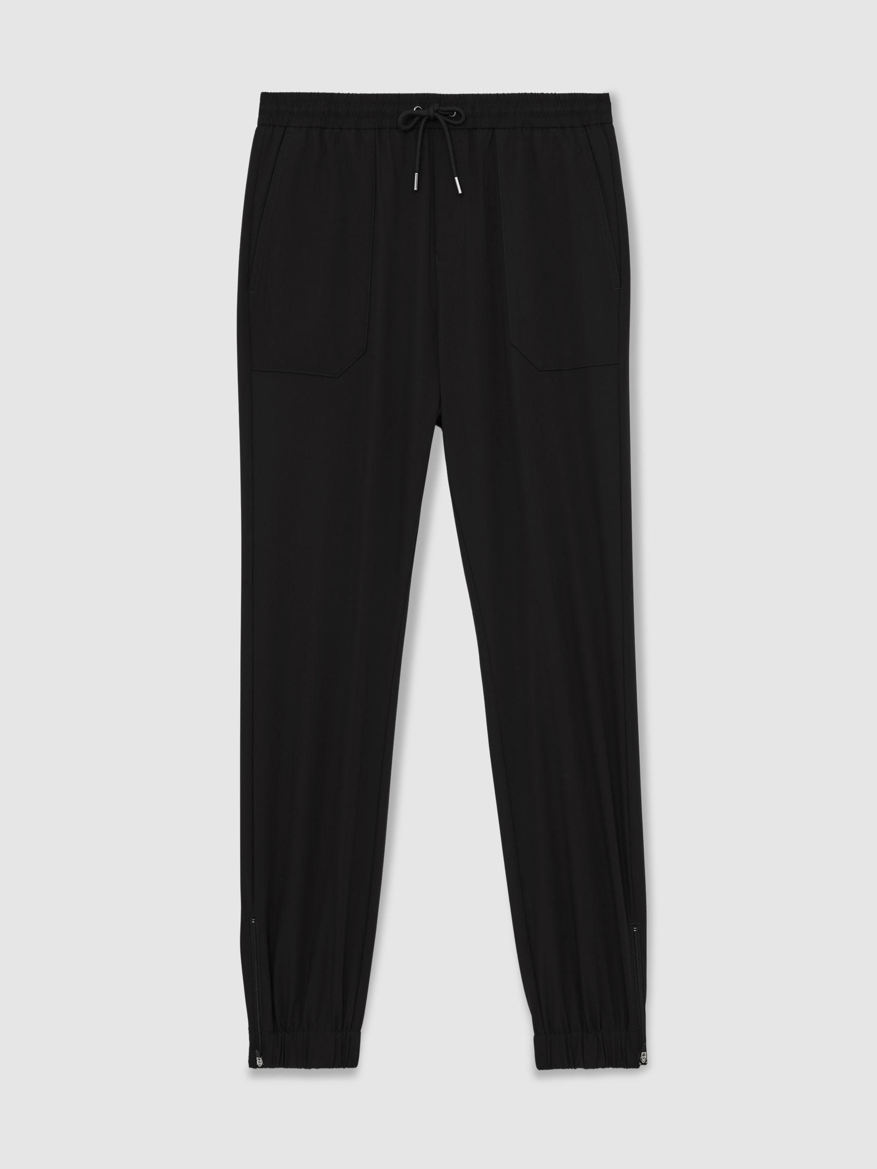 Drawstring Technical Cuffed Trousers in Black Product Image