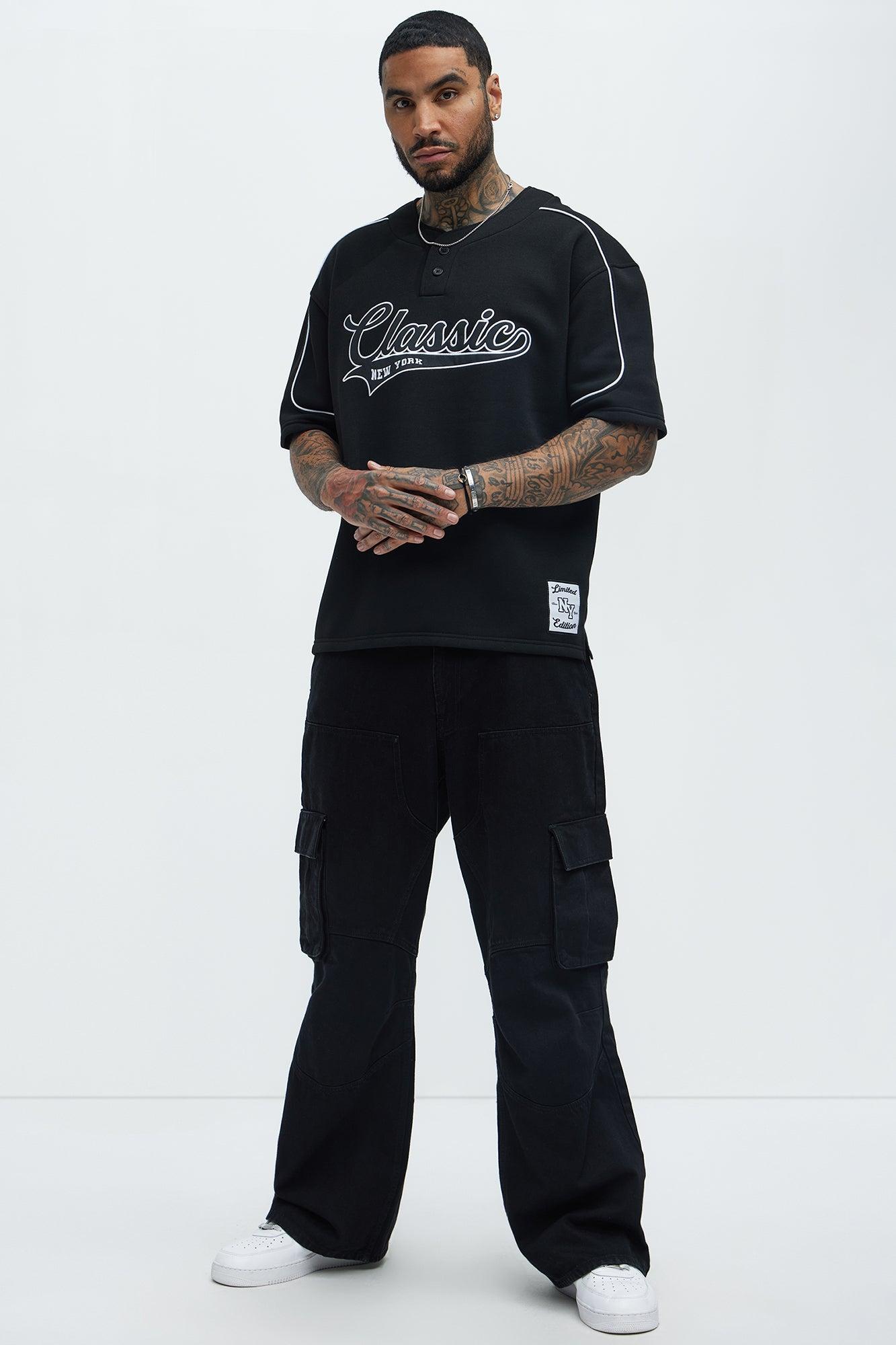 Classic New York Short Sleeve Henley - Black Product Image