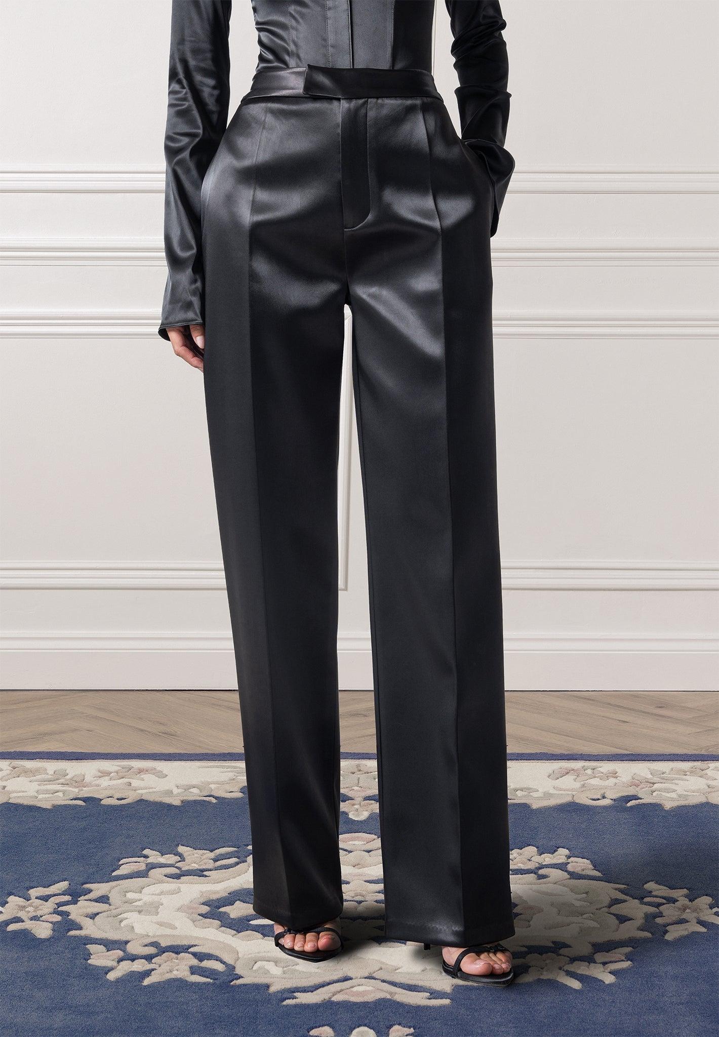 Bella - Satin Tailored Trousers - Black Female Product Image