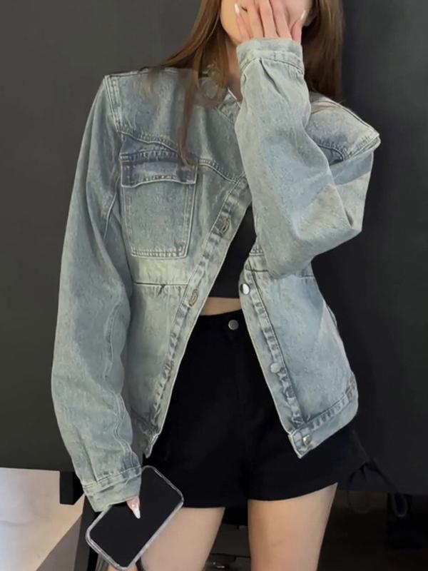 Vintage Distressed Dual Pocket Denim Jacket Product Image