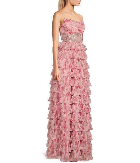 B. Darlin Floral Print Strapless Pleated Ruffle Dress Product Image
