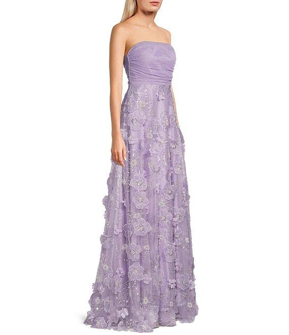 Dear Moon 3D Floral Strapless Ruched Bodice A-Line Ballgown Product Image