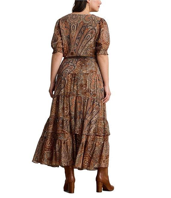 Lauren Ralph Lauren Plus Size Paisley Belted Georgette A-Line Maxi Dress Product Image