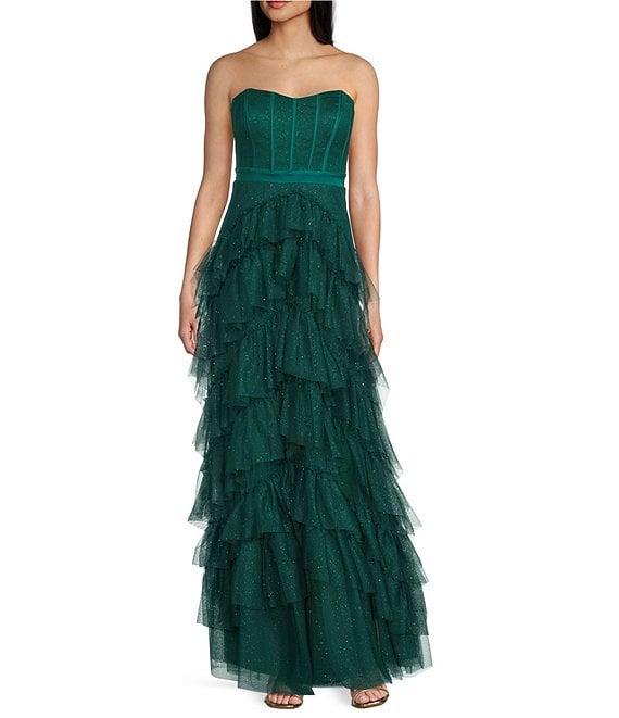 Pear Culture Strapless Lace-Up Back Tiered Dress Product Image