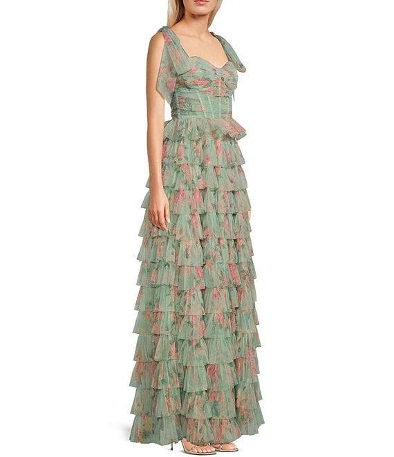 B. Darlin Floral Print Sleeveless Sweetheart Neckline Ruffle Tiered Dress Product Image
