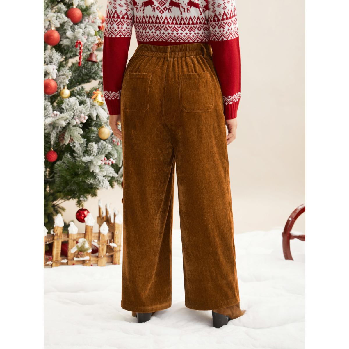 Plus Size Mid Rise Button Up Straight Leg Pants Women Yellowishbrown Casual Straight Leg Mid Rise Everyday Pants BloomChic 30/6X Product Image