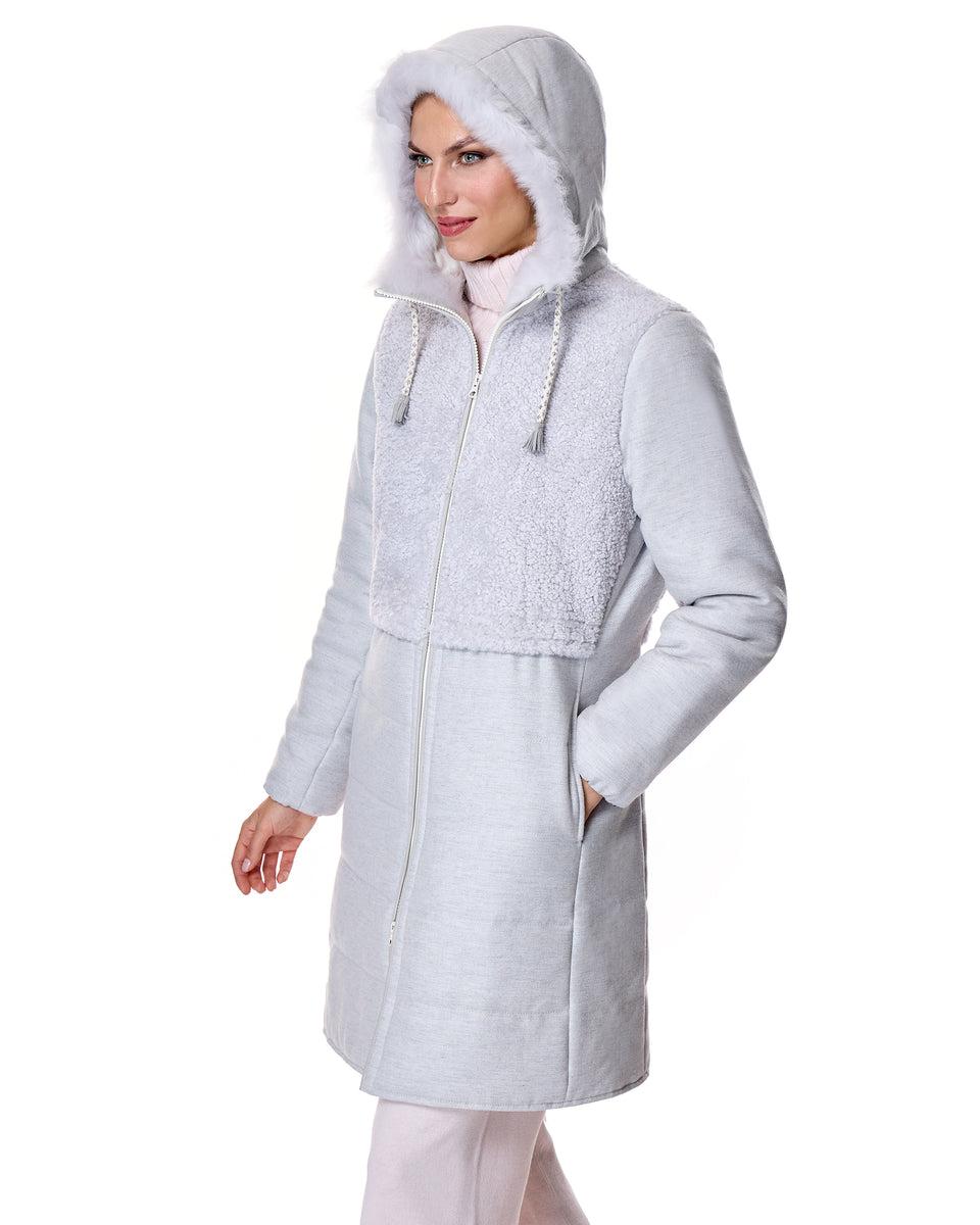 Hooded Woolblend Coat with Shearling Front and Back Product Image