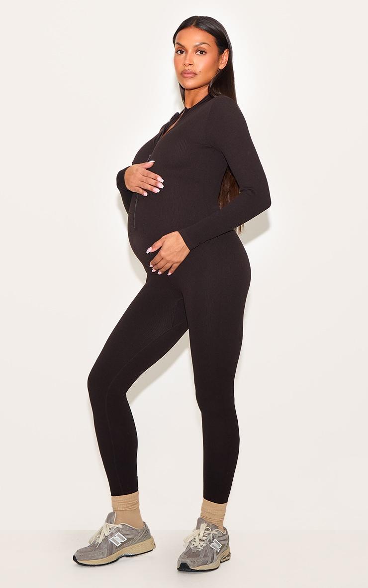 Maternity Chocolate Snatched Ribbed Jumpsuit Product Image
