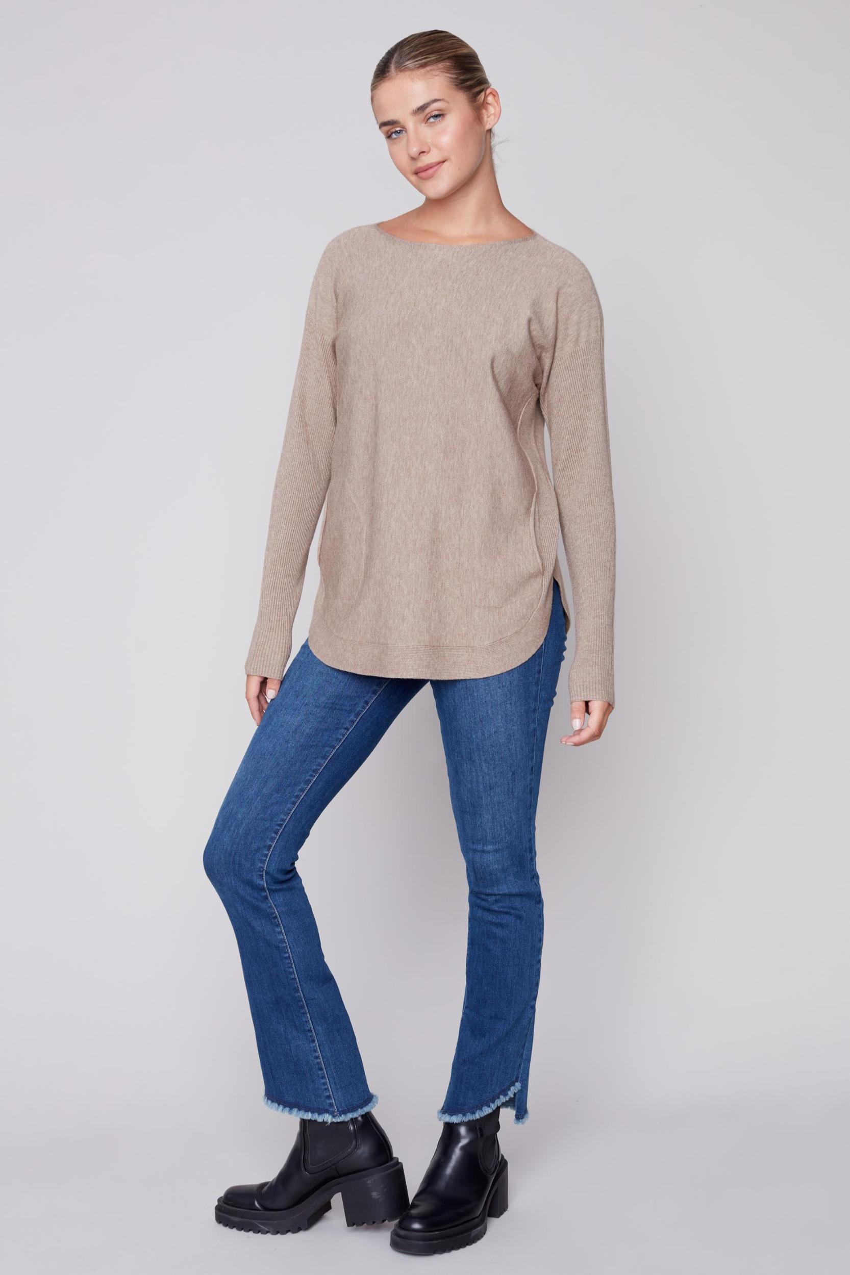 Long Sleeve Sweater with Back Eyelet Detail Product Image