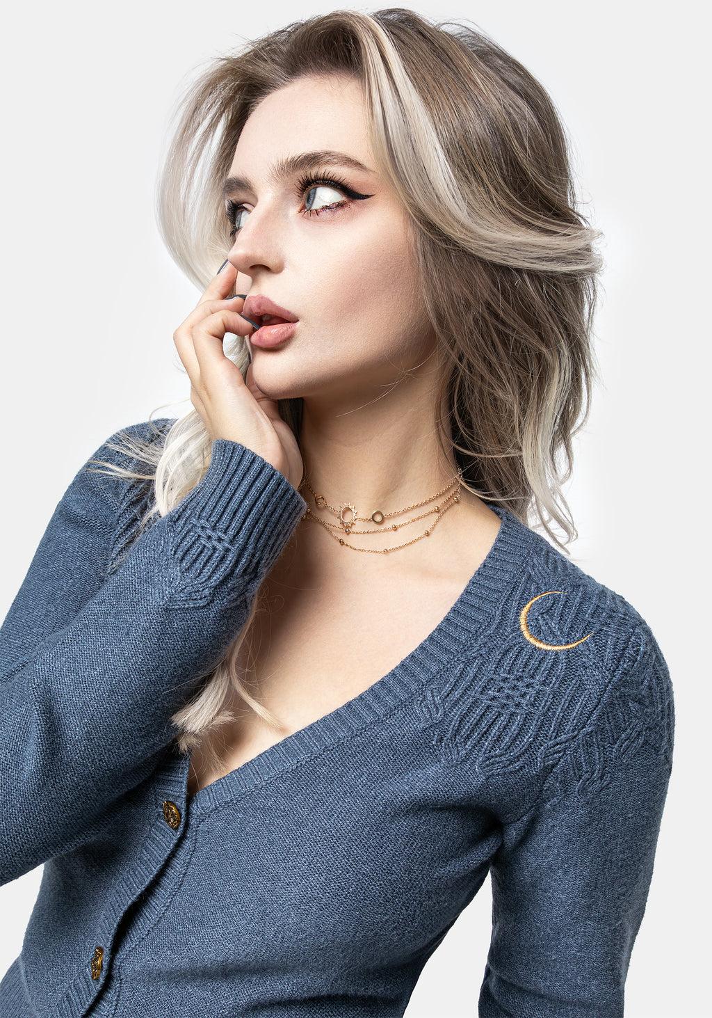 Selenia Moth Embroidered Cable Twist Knit Cardigan Product Image