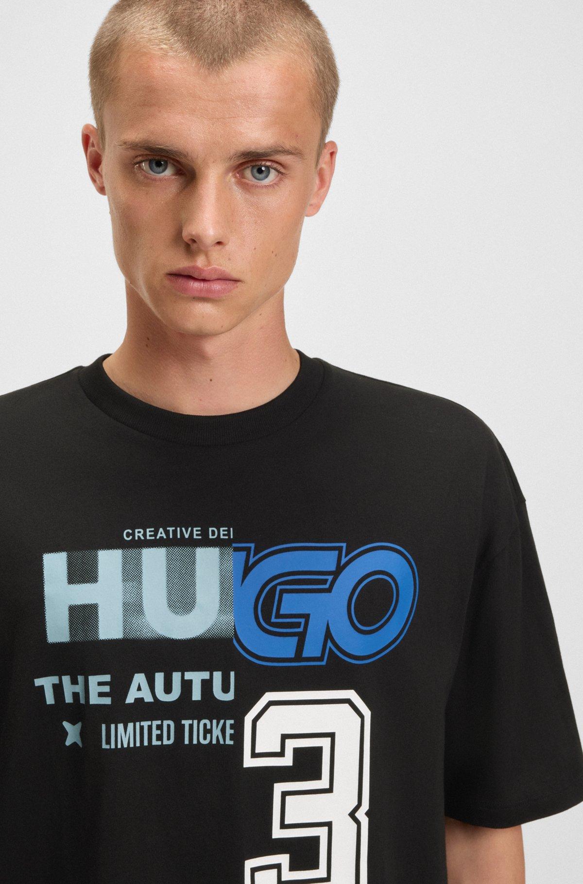 HUGO - Cotton-jersey T-shirt with logo artwork - Black Product Image